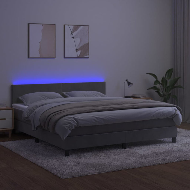 kontinentalseng med madras og LED-lys 160x200 cm fløjl lysegrå