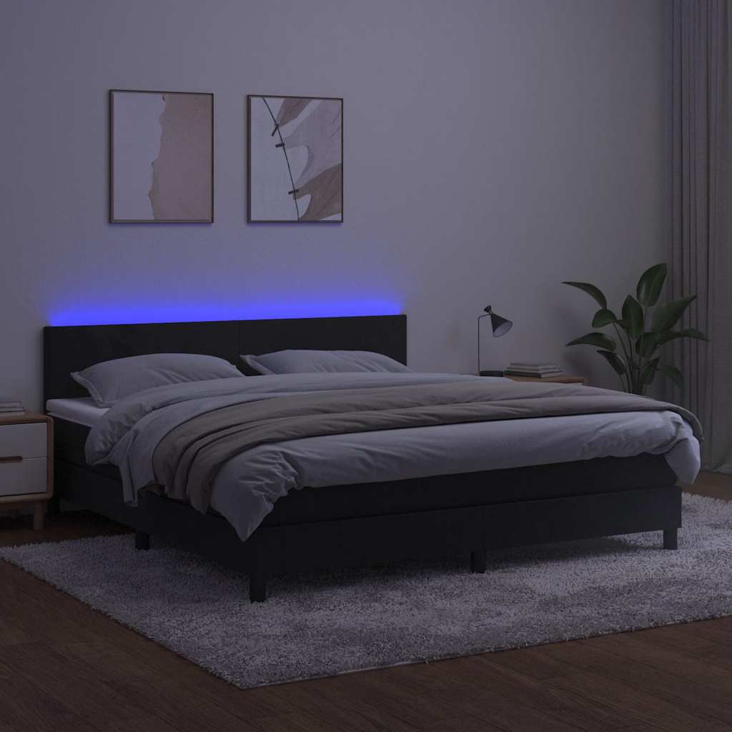 kontinentalseng med madras og LED-lys 160x200 cm fløjl sort