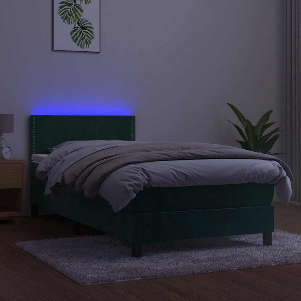 kontinentalseng med madras og LED-lys 80x200 cm velour mørkegrøn