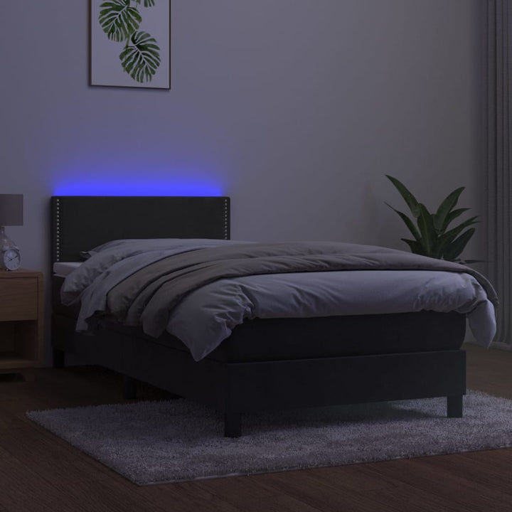 kontinentalseng med madras og LED-lys 90x190 cm fløjl mørkegrå