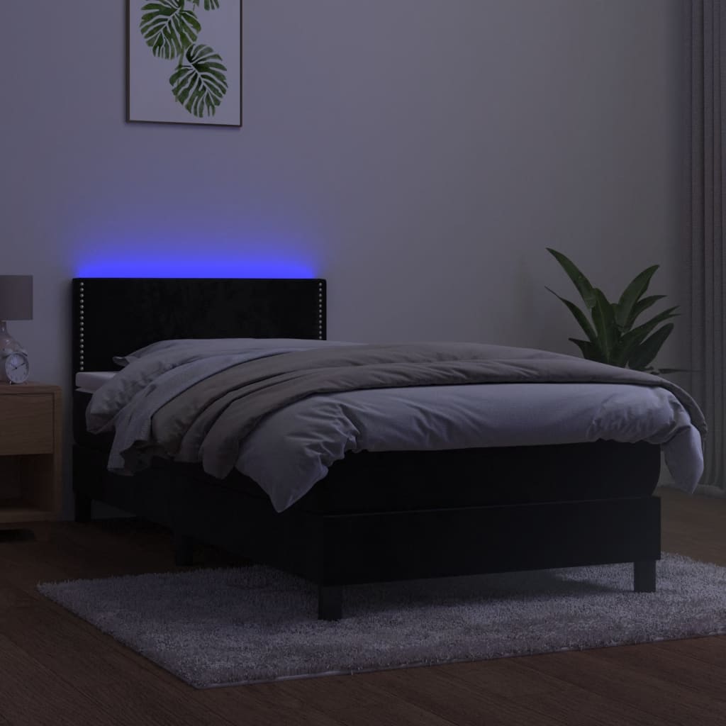 kontinentalseng med madras og LED-lys 90x190 cm fløjl sort
