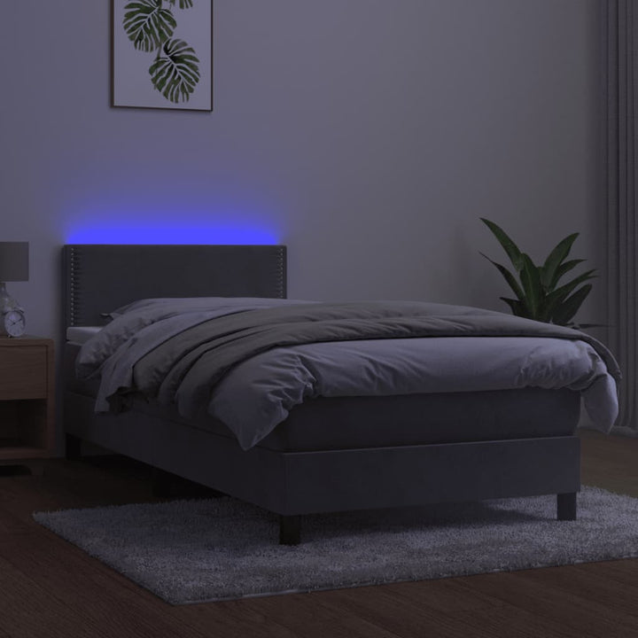 kontinentalseng med madras og LED-lys 90x200 cm fløjl lysegrå