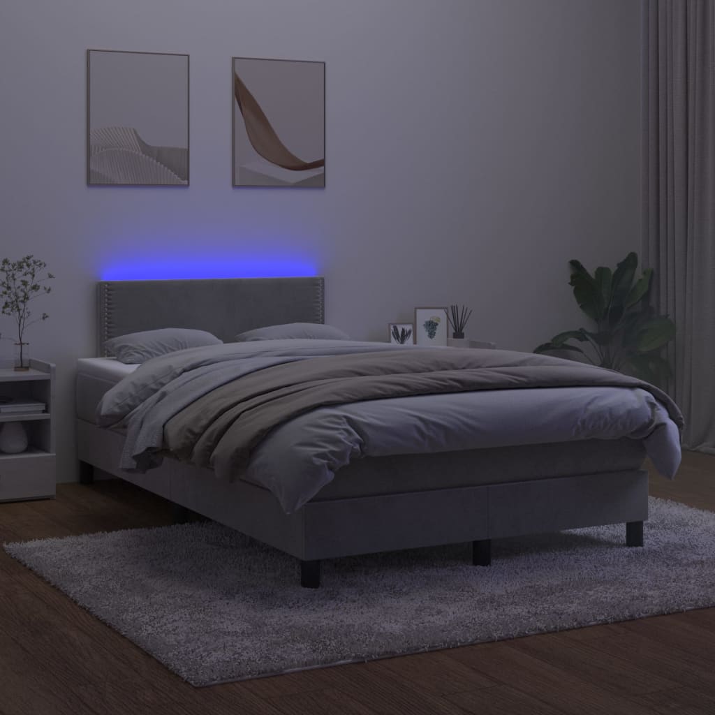 kontinentalseng med madras og LED-lys 120x200 cm fløjl lysegrå