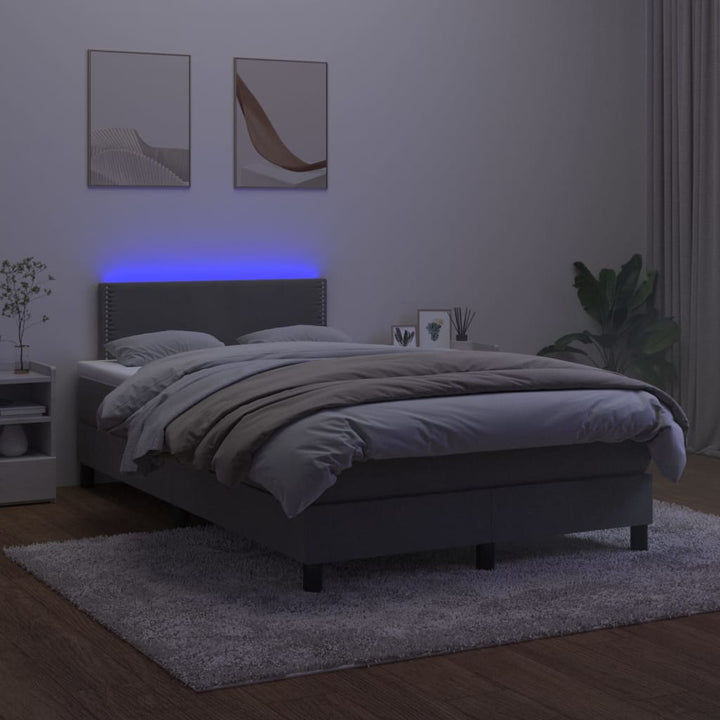 kontinentalseng med madras og LED-lys 120x200 cm fløjl mørkegrå