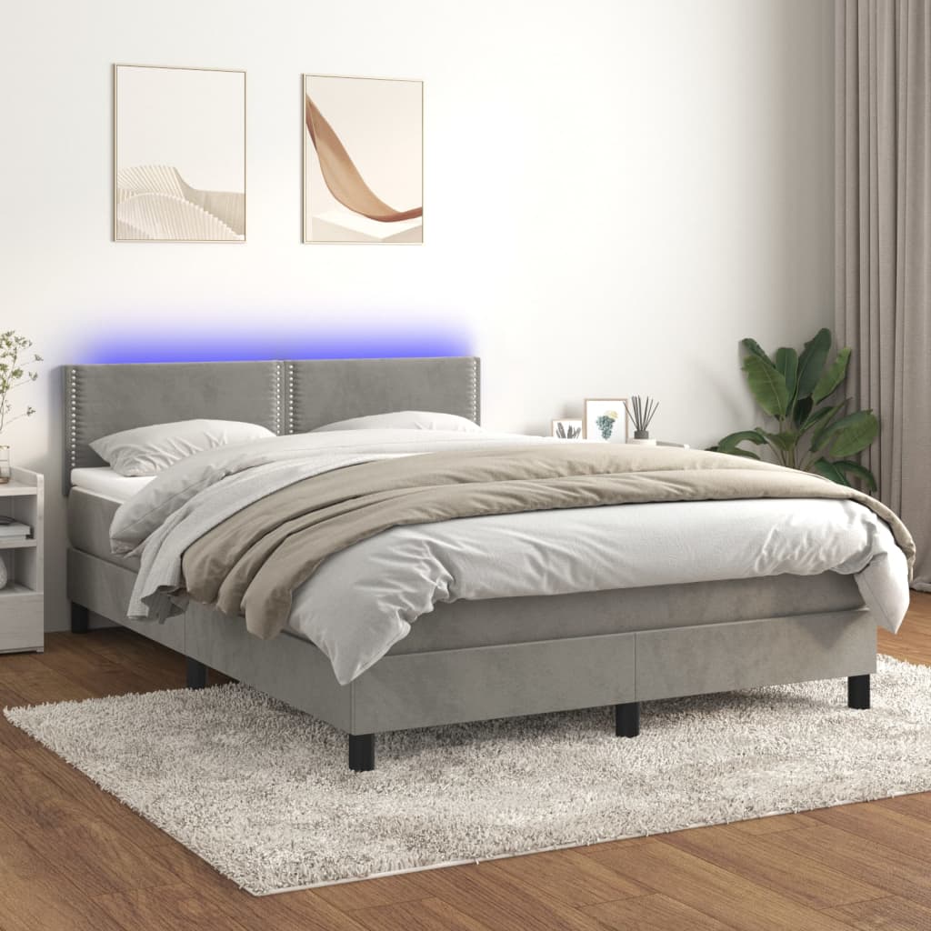 kontinentalseng med madras og LED-lys 140x190 cm velour lysegrå