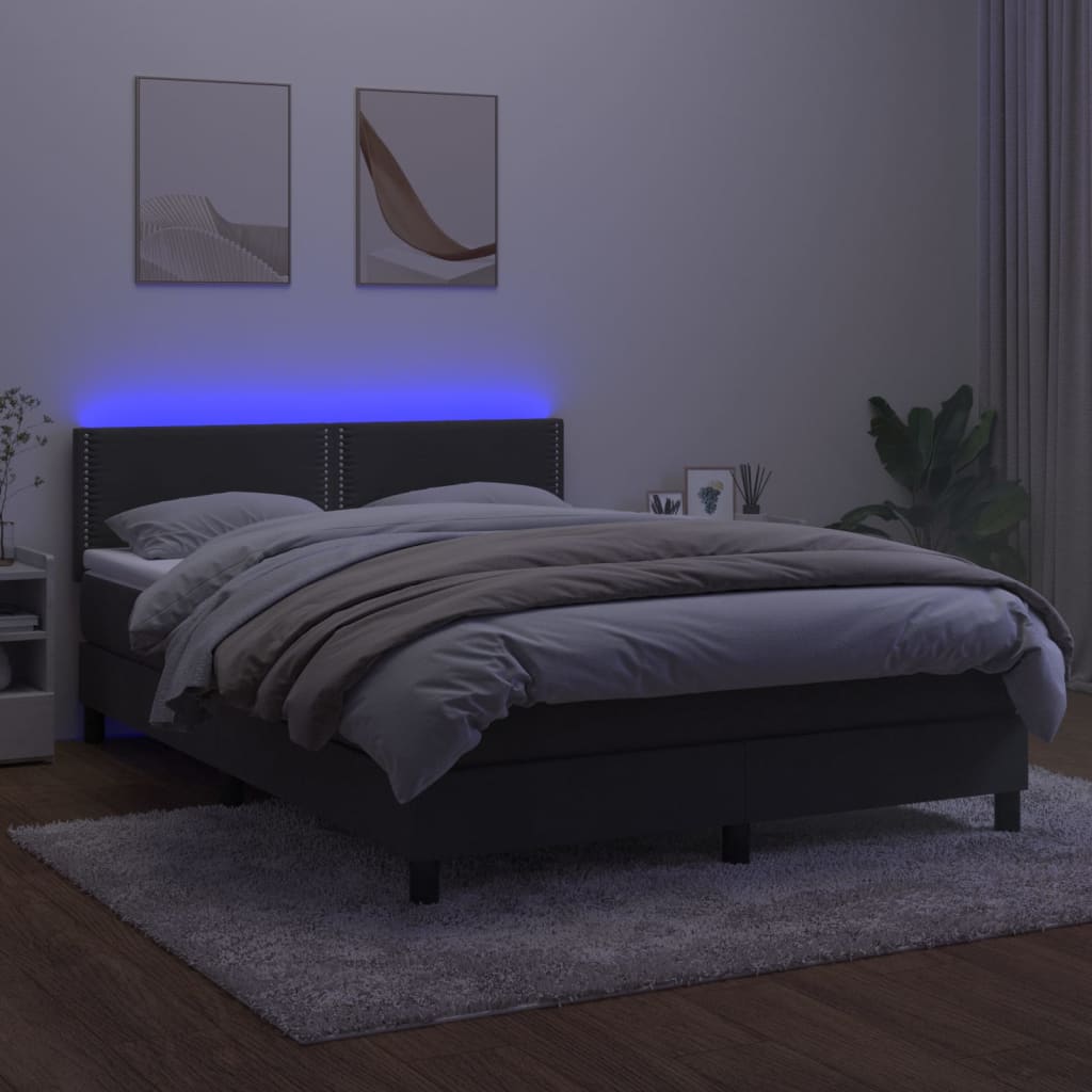 kontinentalseng med madras og LED-lys 140x190 cm fløjl mørkegrå