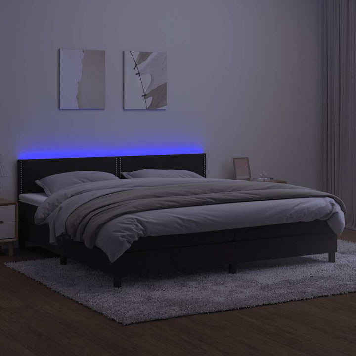 kontinentalseng med madras og LED-lys 200x200 cm fløjl sort