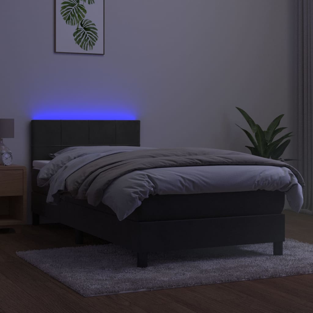 kontinentalseng med madras og LED-lys 80x200 cm velour mørkegrå