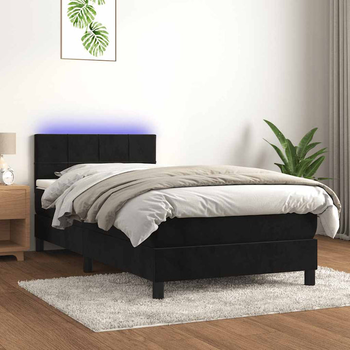 kontinentalseng med madras og LED-lys 80x200 cm velour sort