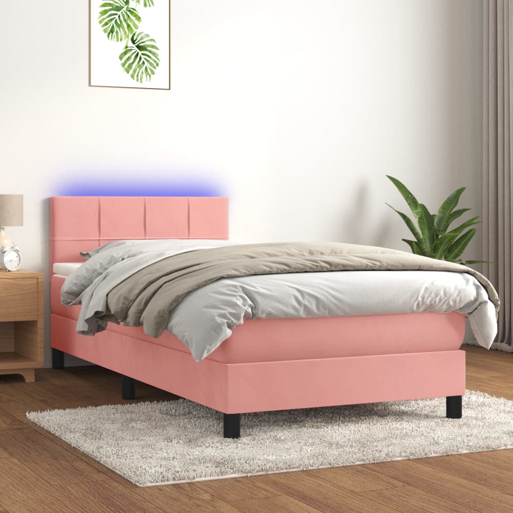 kontinentalseng med madras og LED-lys 80x200 cm velour pink