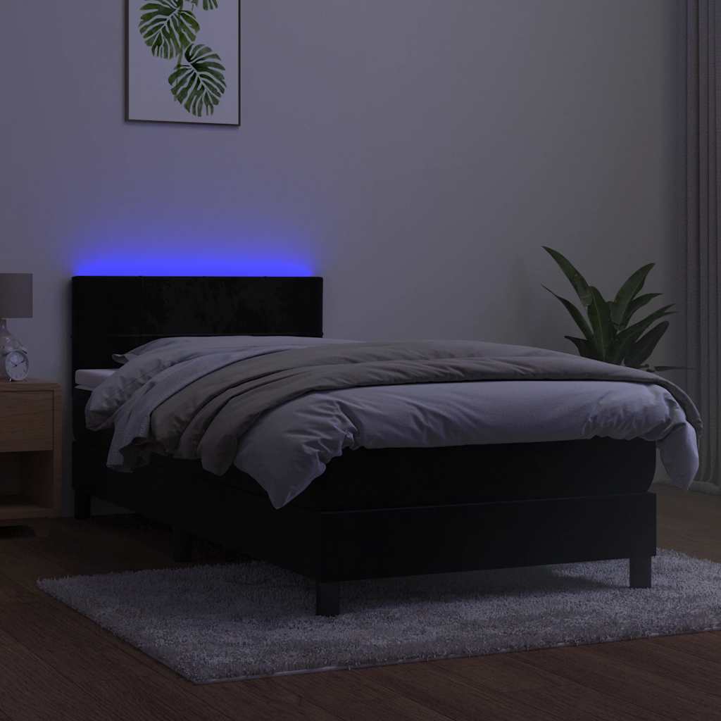 kontinentalseng med madras og LED-lys 90x190 cm fløjl sort