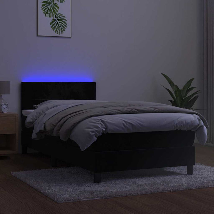 kontinentalseng med madras og LED-lys 90x190 cm fløjl sort