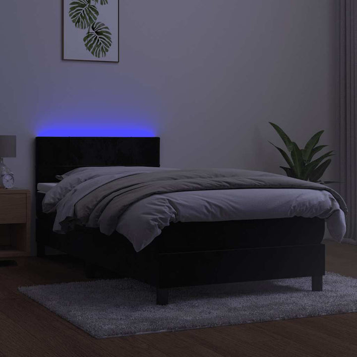 kontinentalseng med madras og LED-lys 100x200 cm fløjl sort