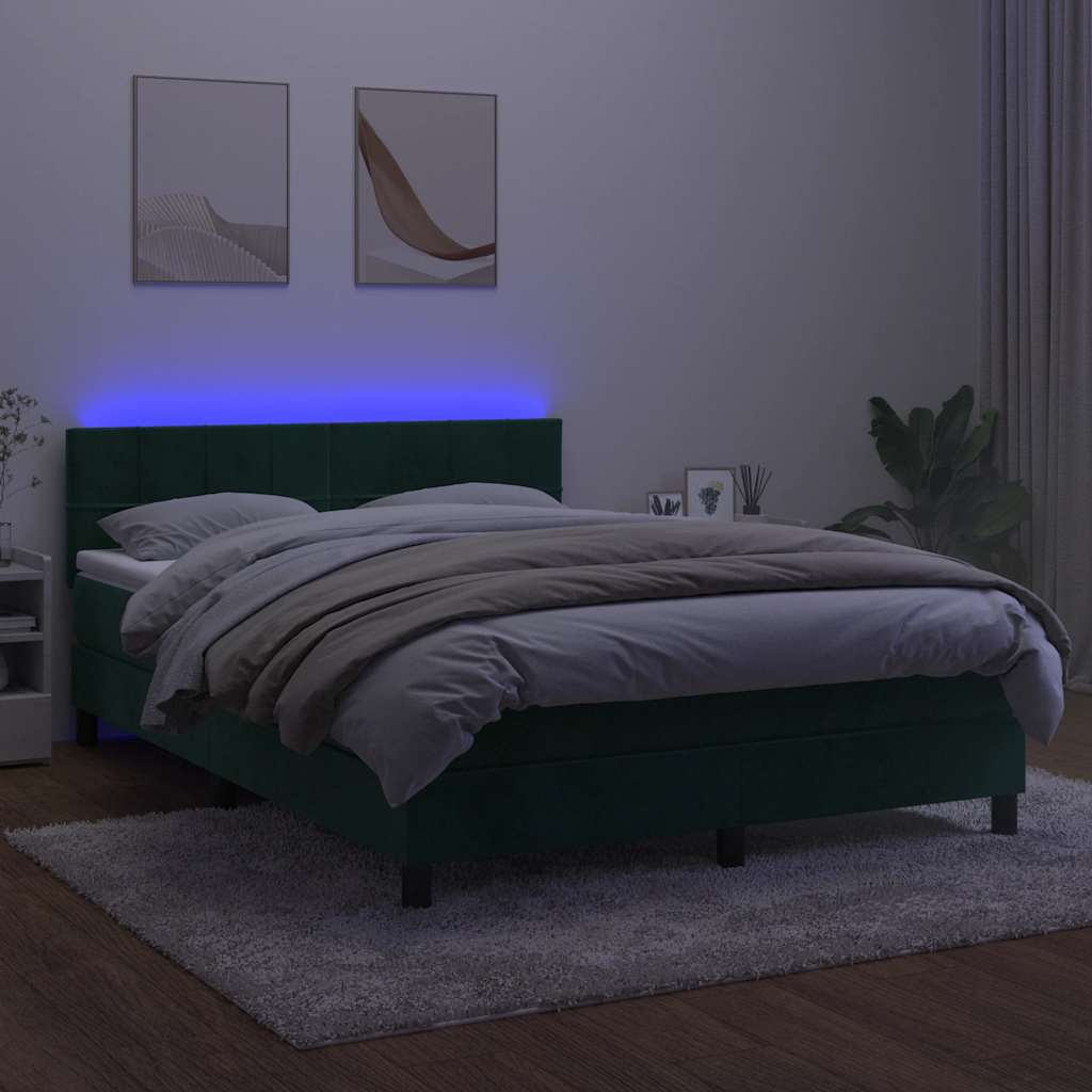 kontinentalseng med madras og LED-lys 140x190 cm fløjl mørkegrøn