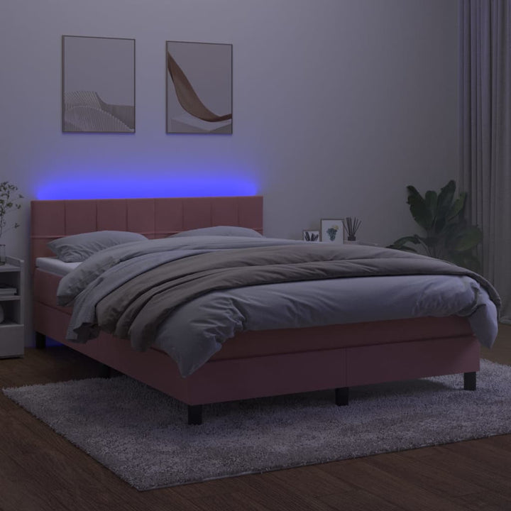 kontinentalseng med madras og LED-lys 140x190 cm fløjl lyserød