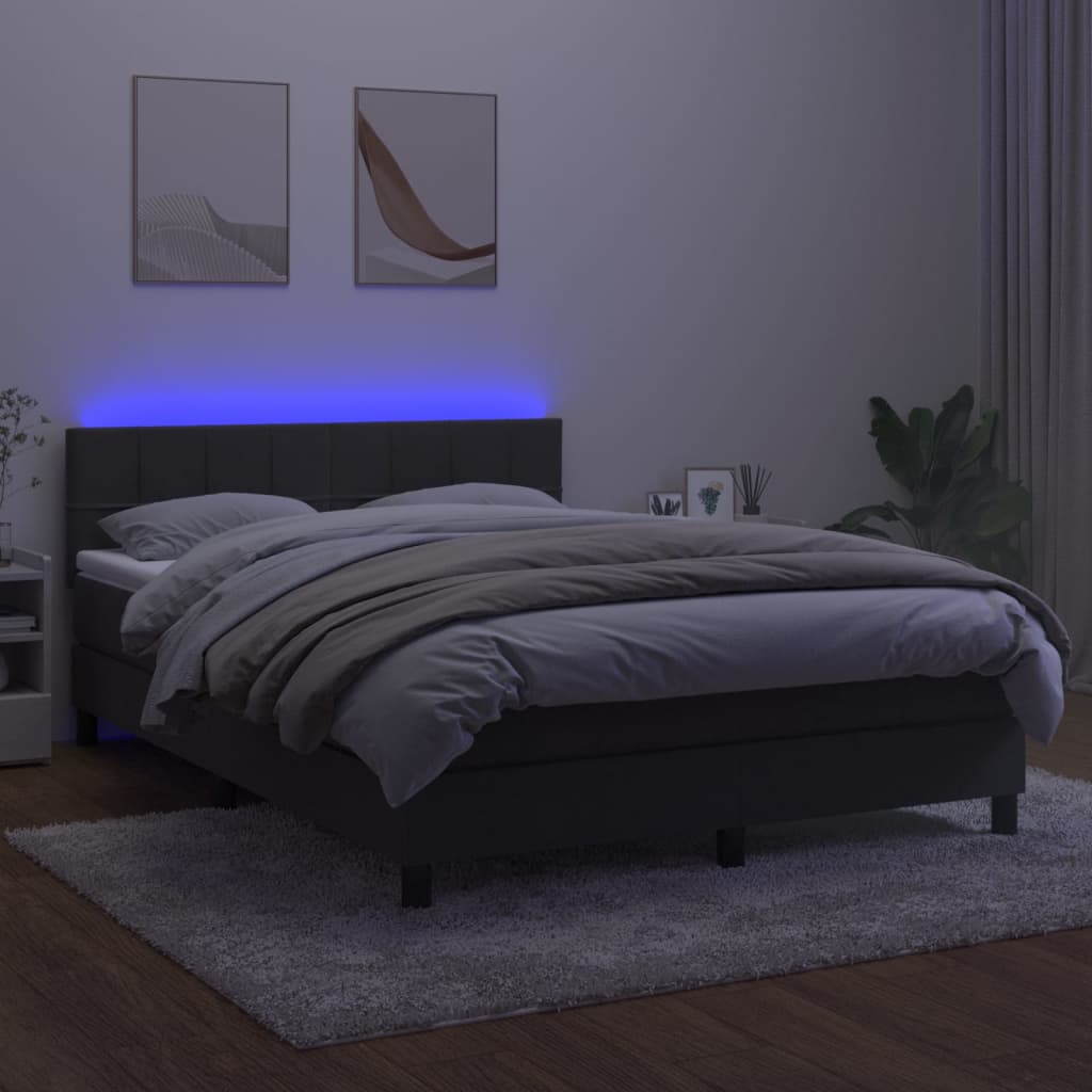 kontinentalseng med madras og LED-lys 140x200 cm fløjl mørkegrå