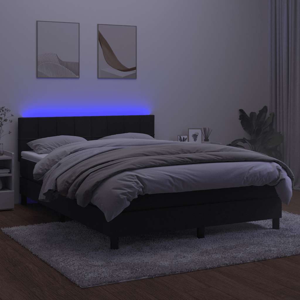 kontinentalseng med madras og LED-lys 140x200 cm fløjl sort