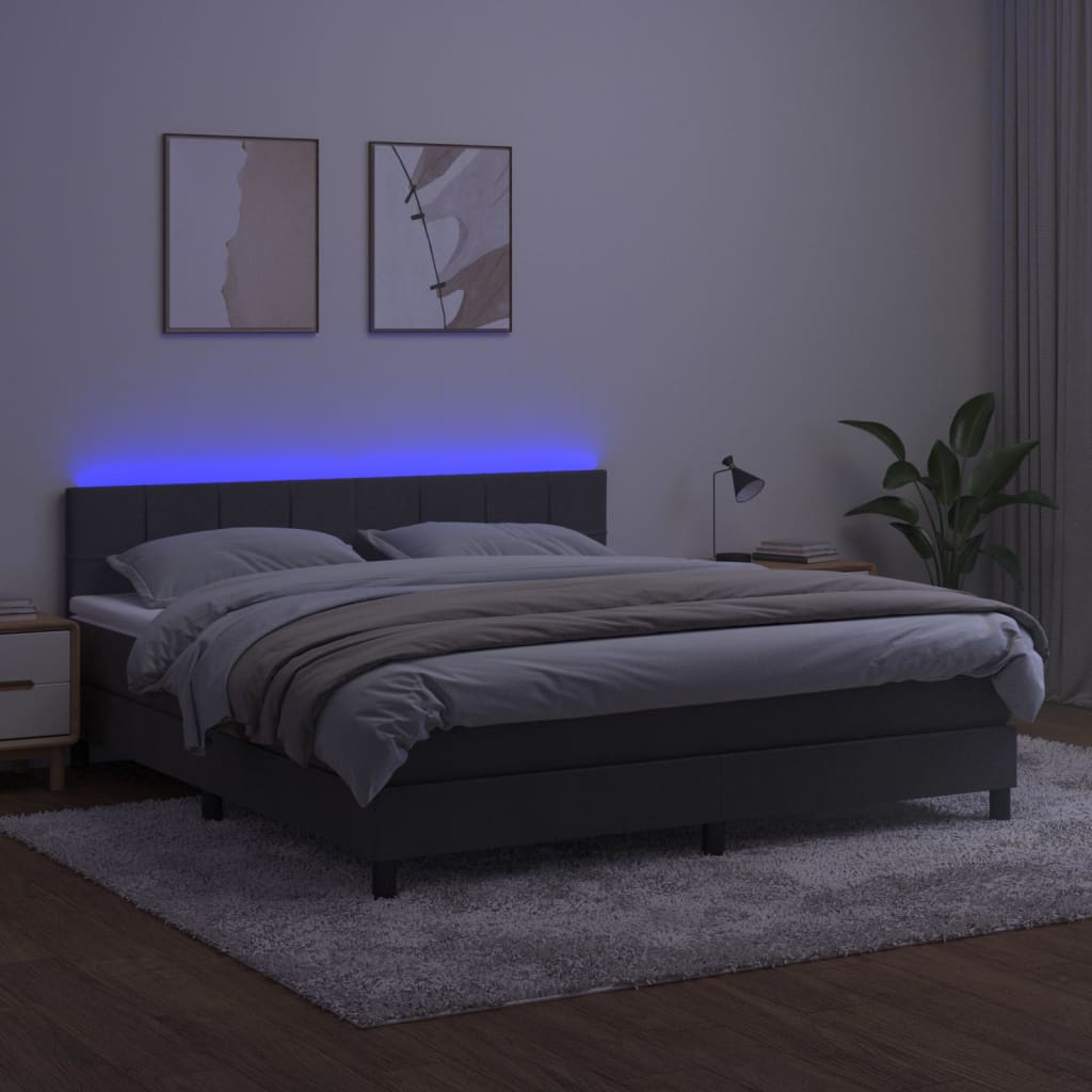 kontinentalseng med madras og LED-lys 180x200 cm fløjl mørkegrå