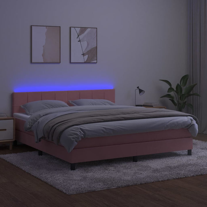 kontinentalseng med madras og LED-lys 180x200 cm fløjl lyserød
