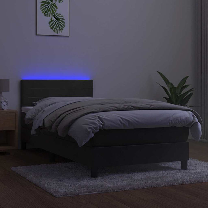kontinentalseng med madras og LED-lys 80x200 cm velour mørkegrå