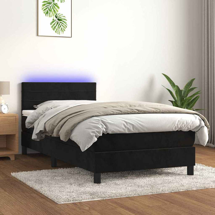kontinentalseng med madras og LED-lys 80x200 cm velour sort