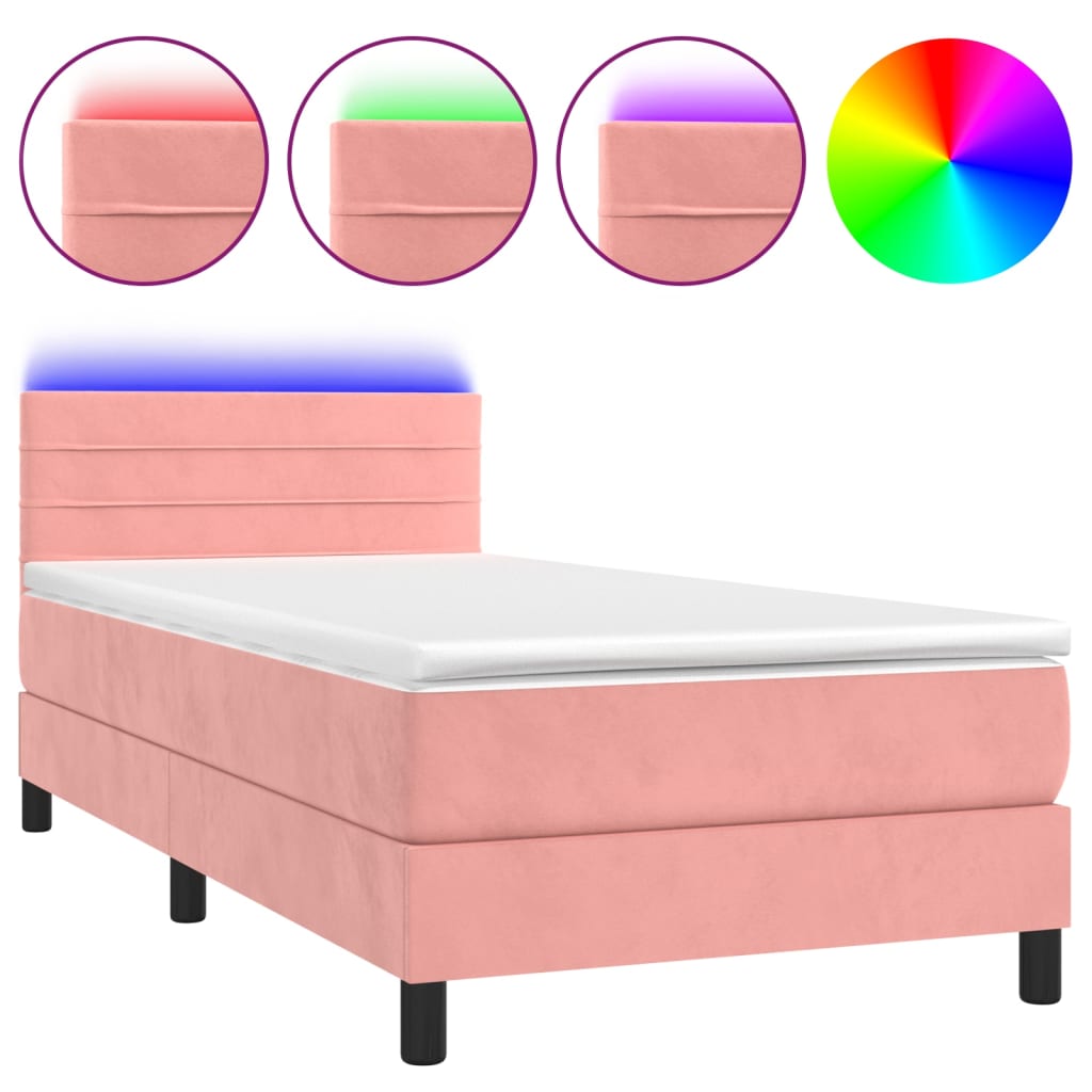 kontinentalseng med madras og LED-lys 80x200 cm velour pink