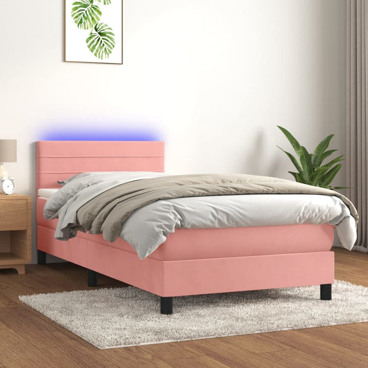 kontinentalseng med madras og LED-lys 80x200 cm velour pink