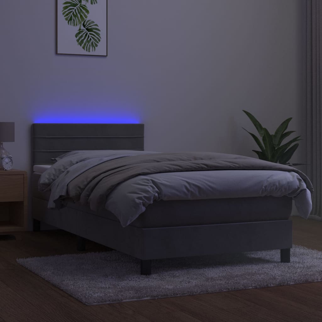 kontinentalseng med madras og LED-lys 90x190 cm fløjl lysegrå