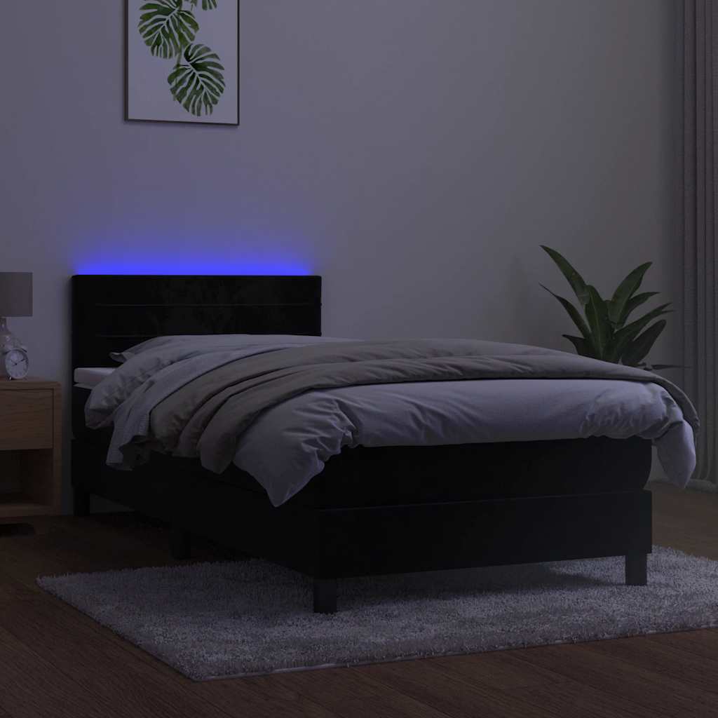 kontinentalseng med madras og LED-lys 90x190 cm fløjl sort