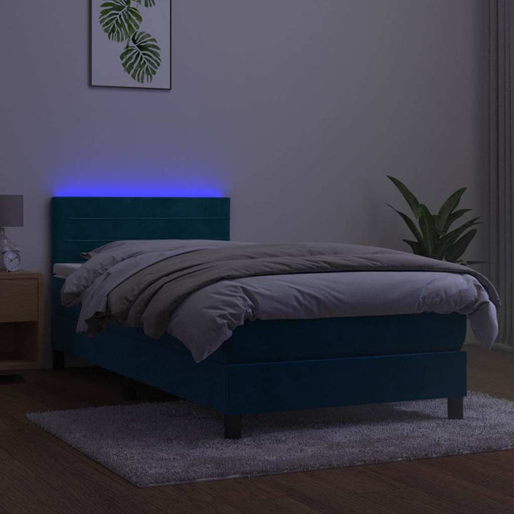 kontinentalseng med madras og LED-lys 90x190 cm fløjl mørkeblå