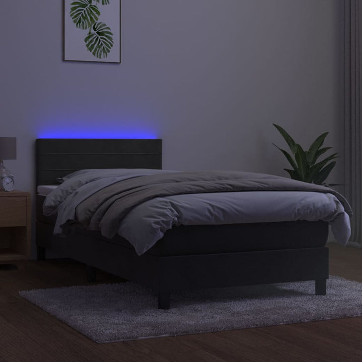 kontinentalseng med madras og LED-lys 90x200 cm fløjl mørkegrå