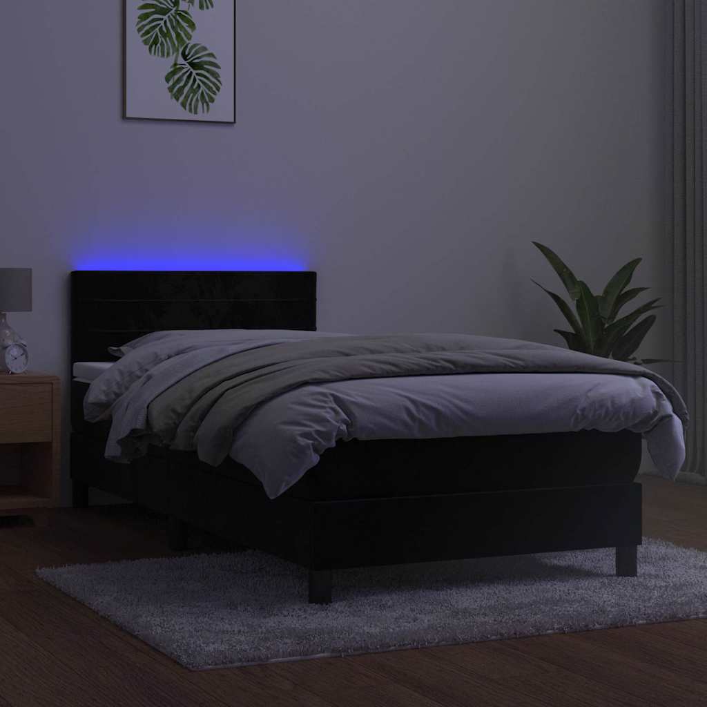kontinentalseng med madras og LED-lys 90x200 cm fløjl sort