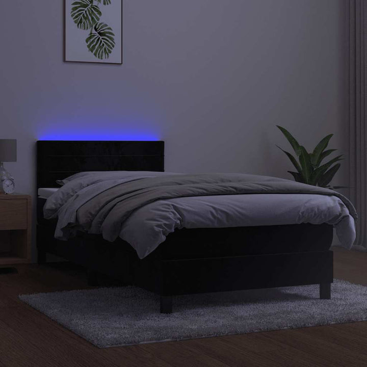 kontinentalseng med madras og LED-lys 100x200 cm fløjl sort