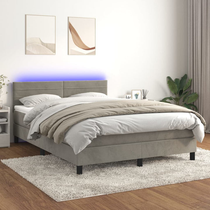 kontinentalseng med madras og LED-lys 140x190 cm velour lysegrå