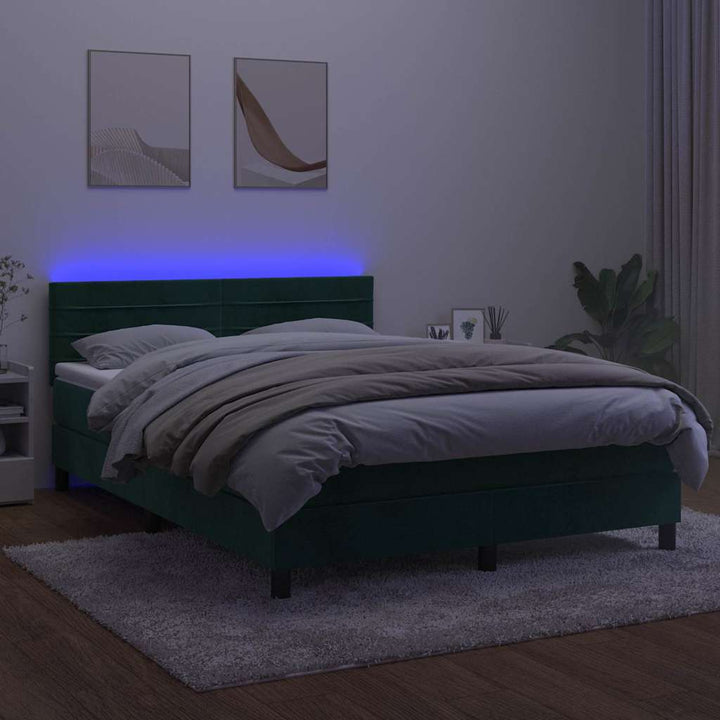 kontinentalseng med madras og LED-lys 140x190 cm fløjl mørkegrøn