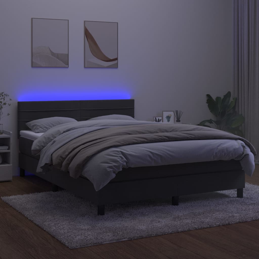 kontinentalseng med madras og LED-lys 140x200 cm fløjl mørkegrå