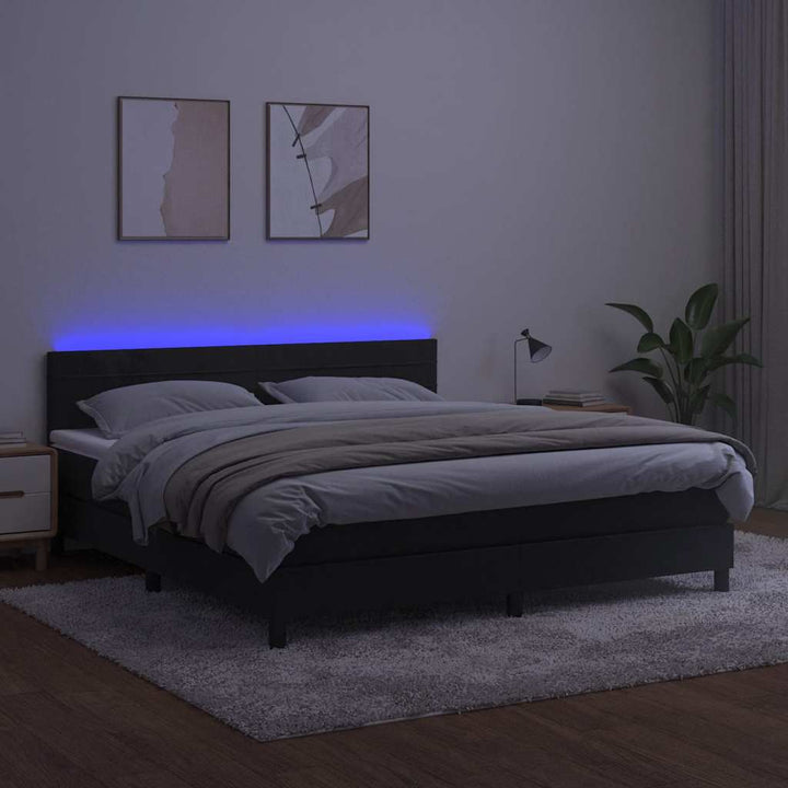 kontinentalseng med madras og LED-lys 180x200 cm fløjl sort