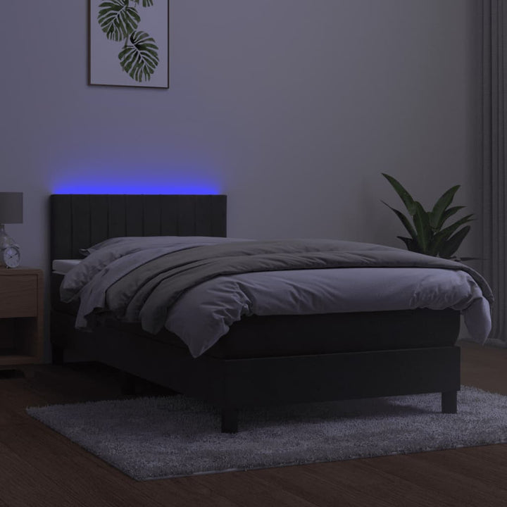 kontinentalseng med madras og LED-lys 80x200 cm velour mørkegrå