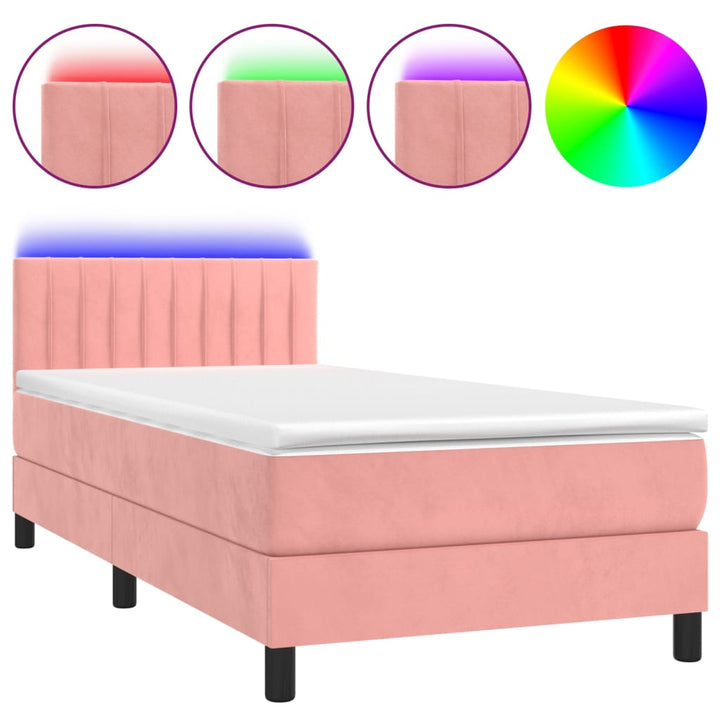 kontinentalseng med madras og LED-lys 80x200 cm velour pink