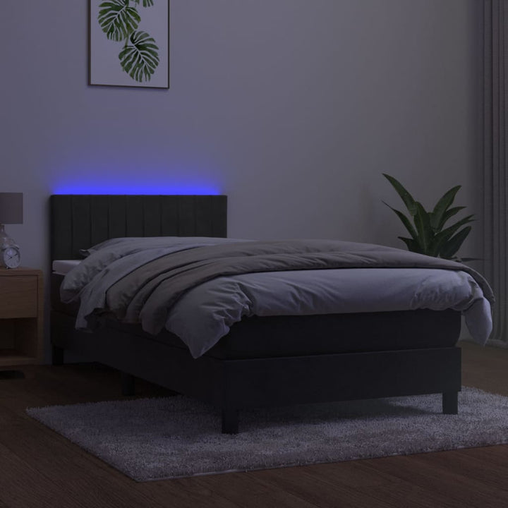 kontinentalseng med madras og LED-lys 90x190 cm fløjl mørkegrå