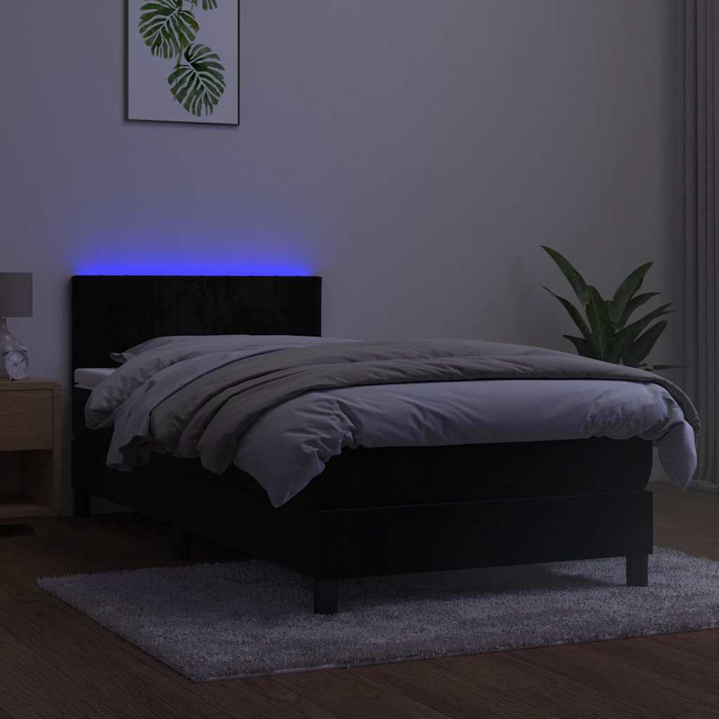 kontinentalseng med madras og LED-lys 90x190 cm fløjl sort