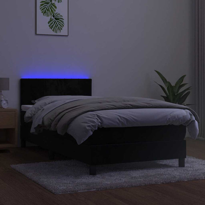kontinentalseng med madras og LED-lys 90x190 cm fløjl sort
