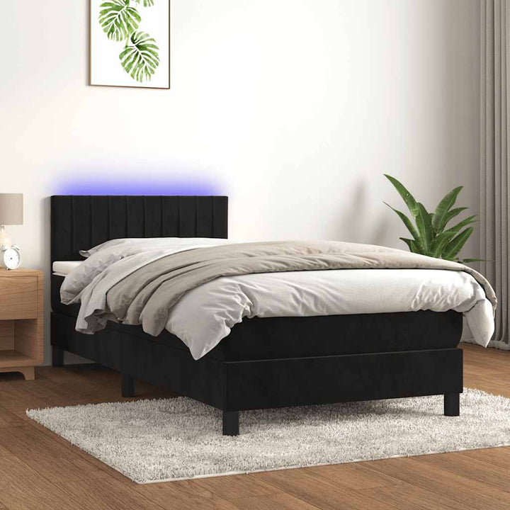 kontinentalseng med madras og LED-lys 90x190 cm fløjl sort