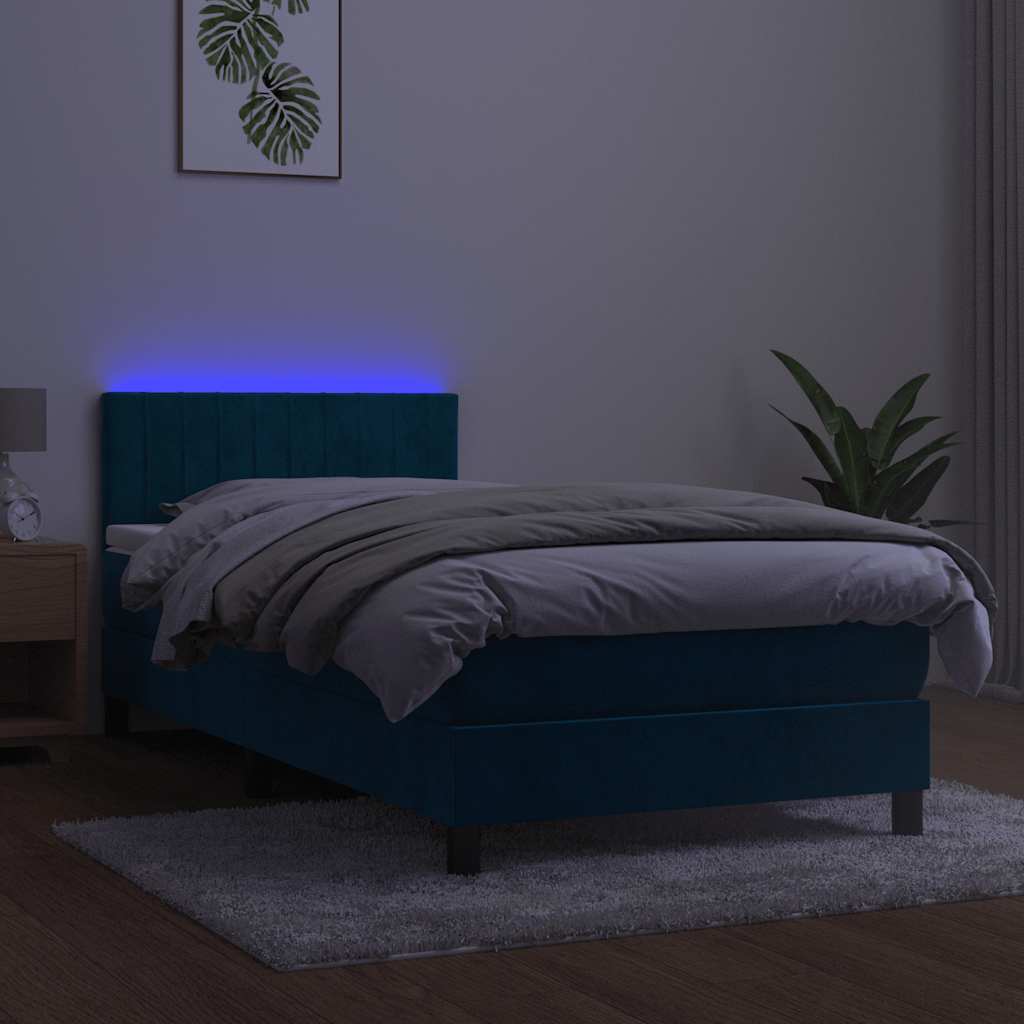 kontinentalseng med madras og LED-lys 90x190 cm fløjl mørkeblå