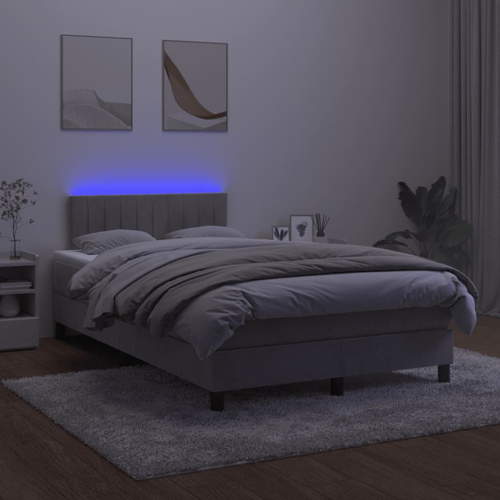 kontinentalseng med madras og LED-lys 120x200 cm fløjl lysegrå