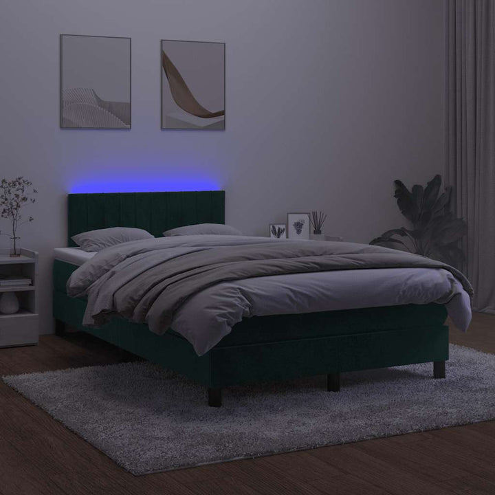kontinentalseng med madras og LED-lys 120x200 cm fløjl mørkegrøn