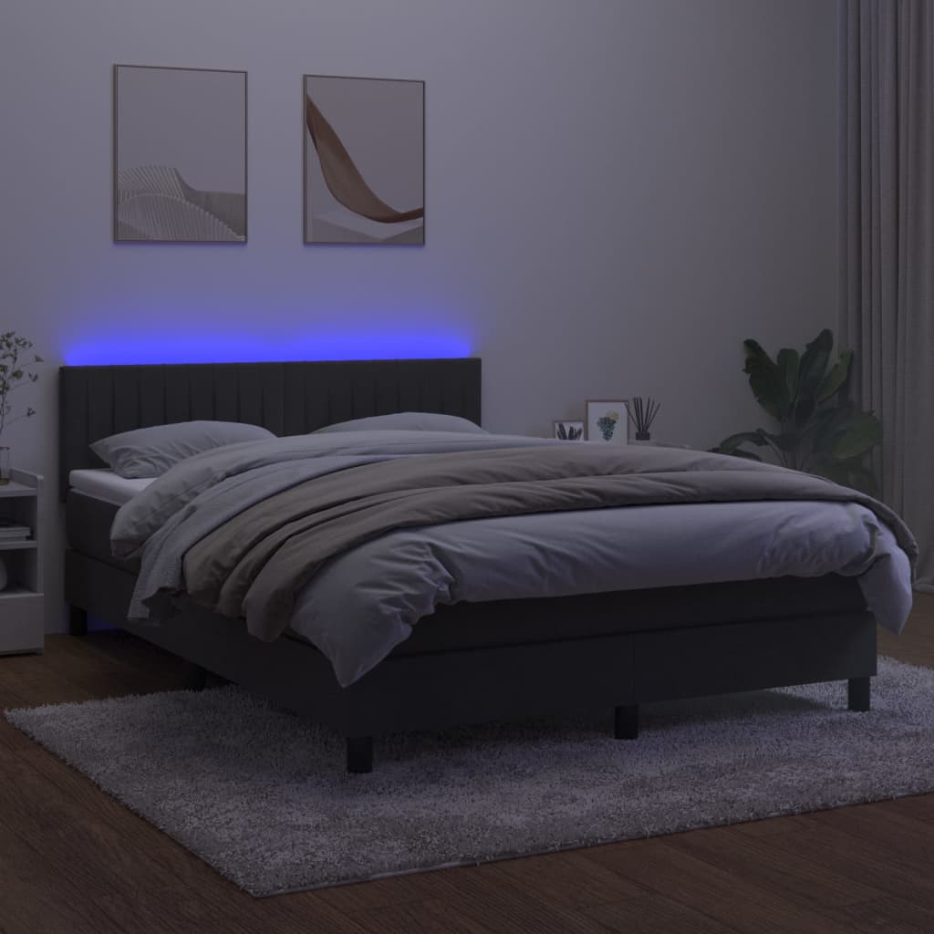 kontinentalseng med madras og LED-lys 140x190 cm fløjl mørkegrå