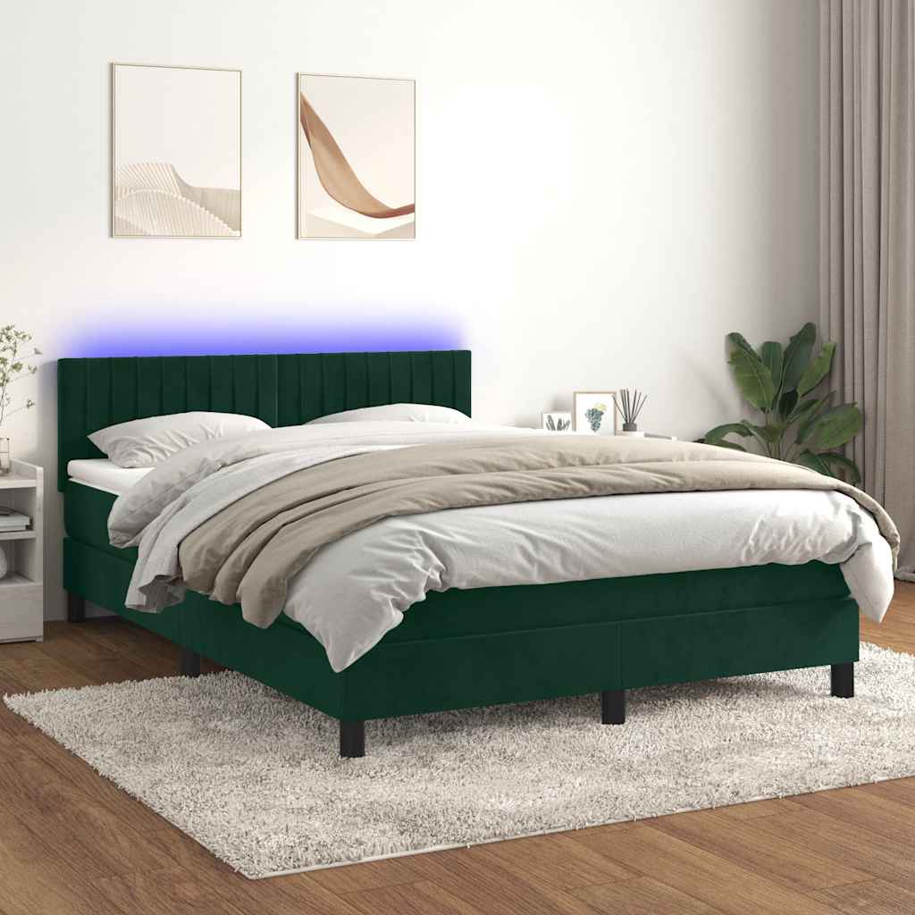 kontinentalseng med madras og LED-lys 140x190 cm fløjl mørkegrøn