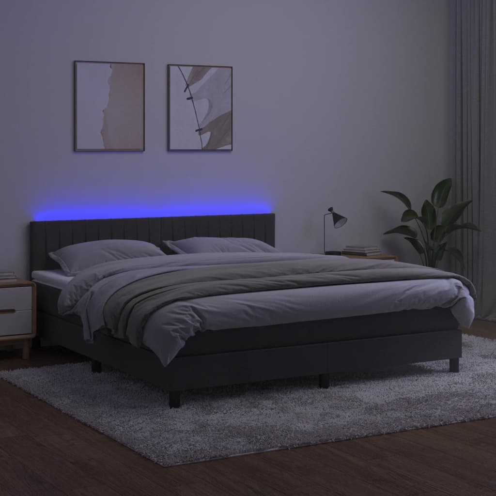kontinentalseng med madras og LED-lys 160x200 cm fløjl mørkegrå