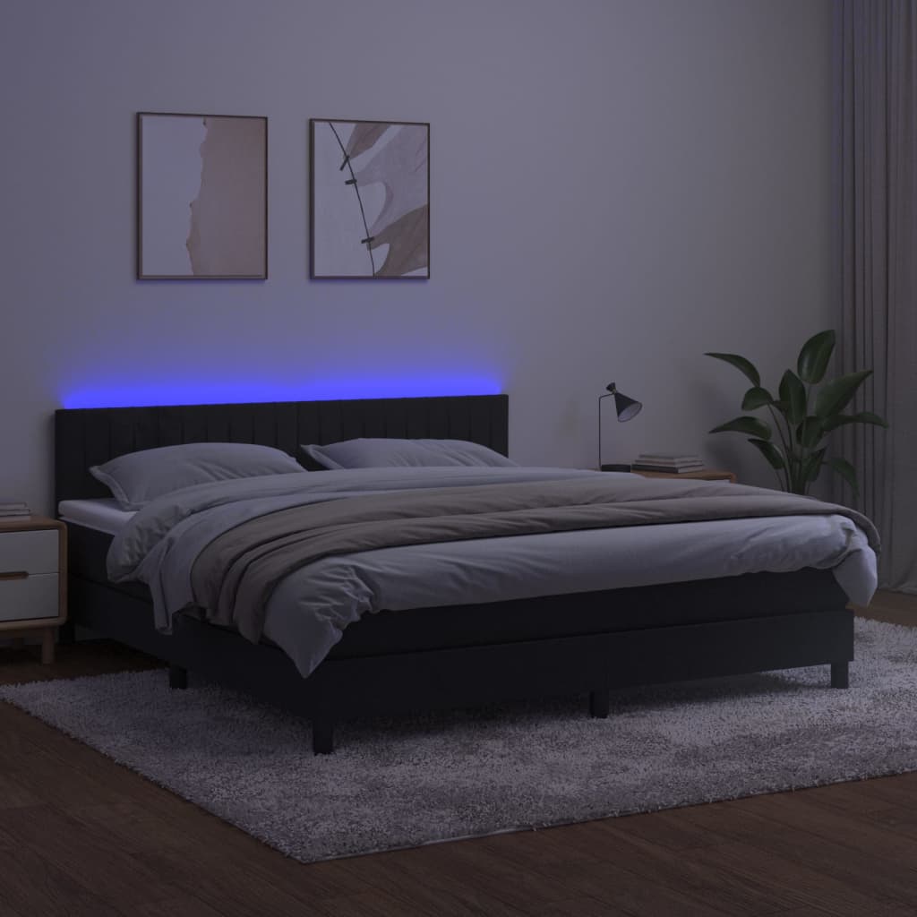 kontinentalseng med madras og LED-lys 180x200 cm fløjl sort